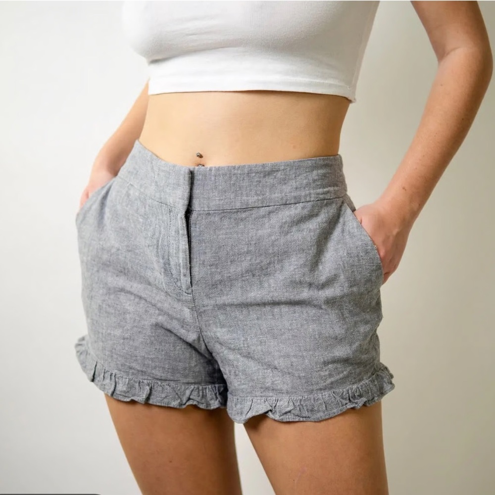 LOFT Grey Ruffle Trim Shorts
Size 14

Like new